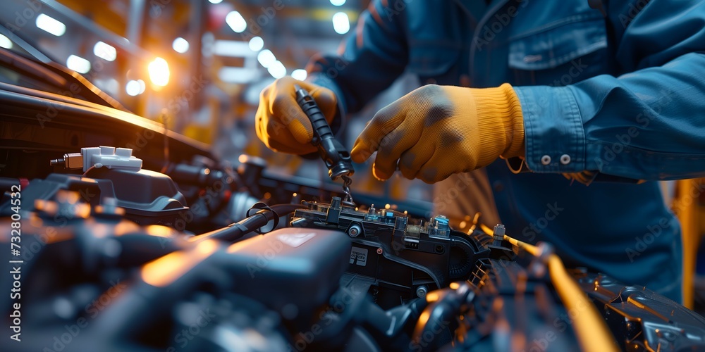 Auto mechanic working in auto repair shop. Auto service industry. Automotive maintenance concept. Auto mechanic working in auto repair shop. Auto service industry. Automotive maintenance concept.