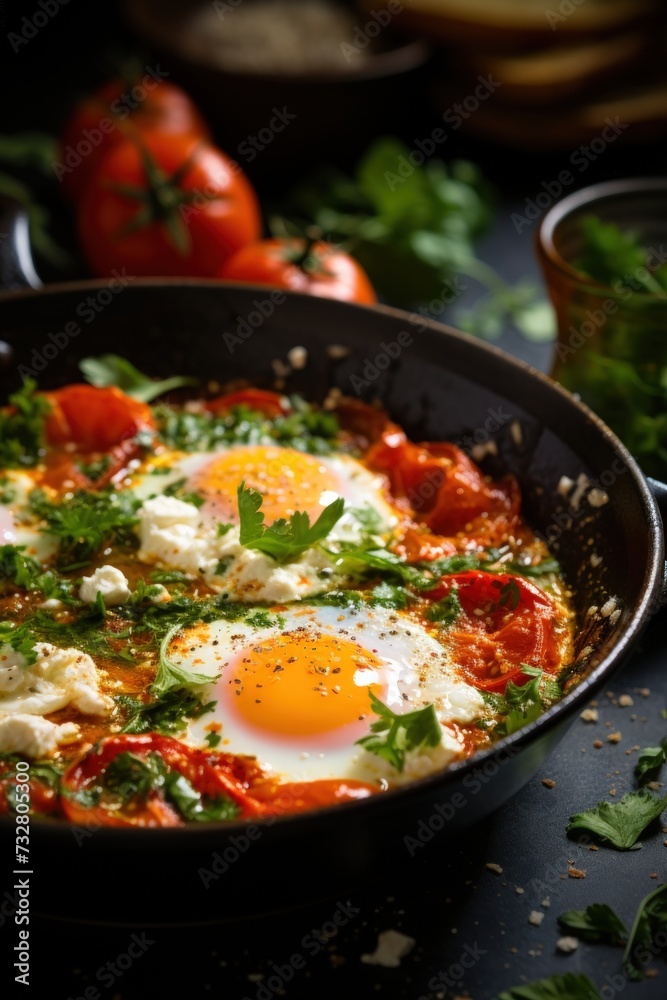 Shakshuka with Feta Crumbles. Best For Banner, Flyer, and Poster Shakshuka with Feta Crumbles. Best For Banner, Flyer, and Poster