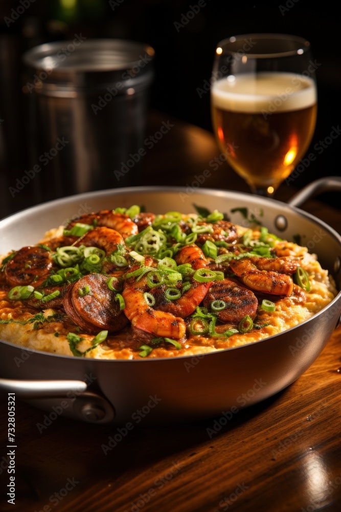 Shrimp and Grits with Andouille Sausage. Best For Banner, Flyer, and Poster Shrimp and Grits with Andouille Sausage. Best For Banner, Flyer, and Poster