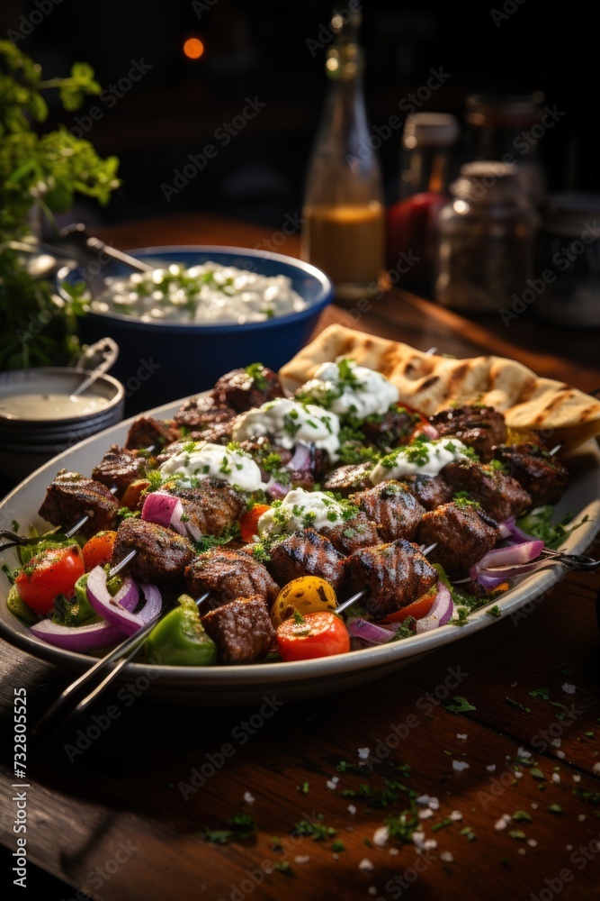 Souvlaki Skewers with Tzatzik. Best For Banner, Flyer, and Poster
