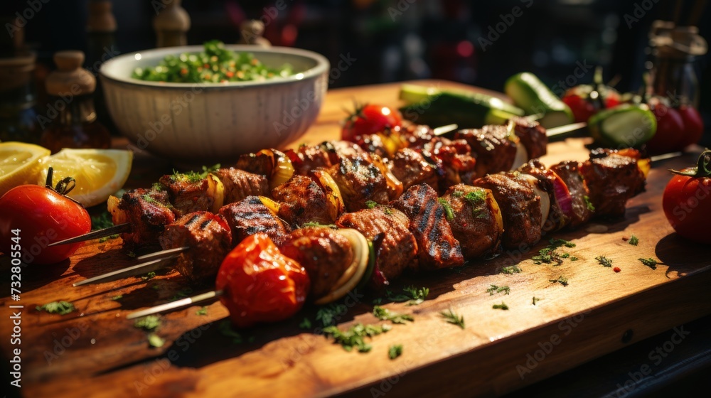 Souvlaki Skewers with Tzatzik. Best For Banner, Flyer, and Poster - obrazy, fototapety, plakaty 