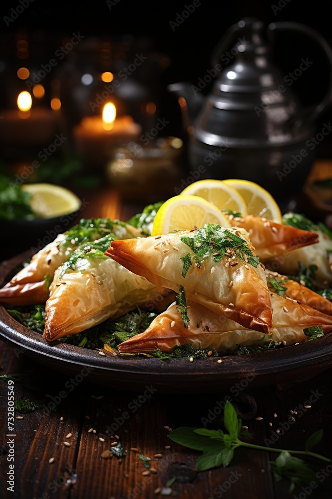 Spanakopita Spinach Pie Triangles. Best For Banner, Flyer, and Poster