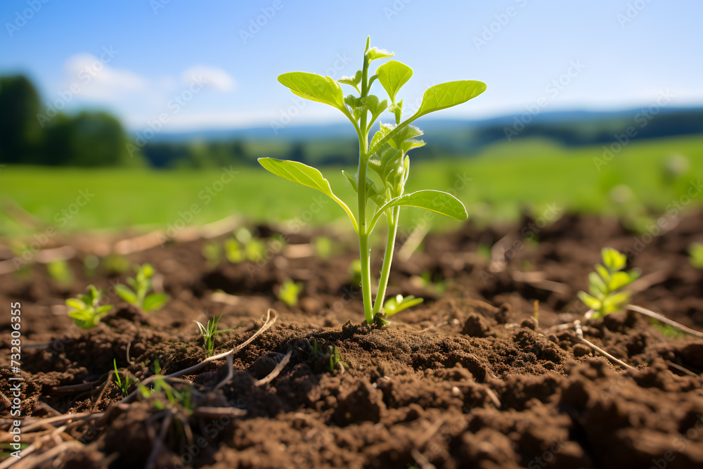 Small green plant in the field , morning view with sun light Small green plant in the field , morning view with sun light