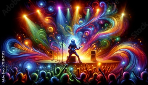 Electric Spectacle: The Dynamic Energy of a Rock Performance Captured in Vivid, Abstract Colors
