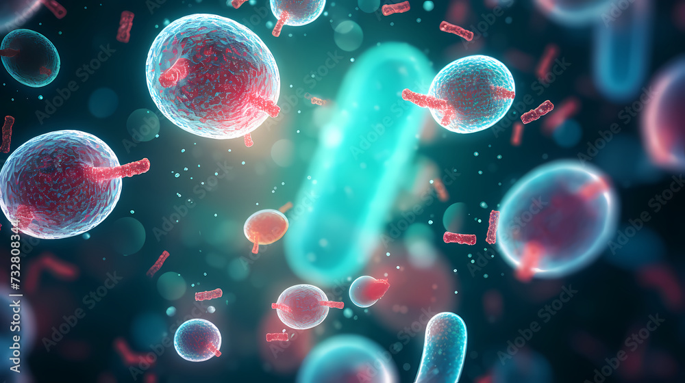 Macroscopic observation of organisms bacteria and cells and viruses under laboratory microscope