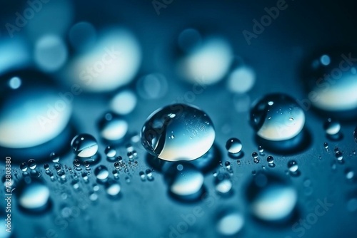Blurred water droplets with air bubbles on a blue background. Generative AI