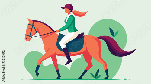Equestrian female rider practicing horseback riding in nature