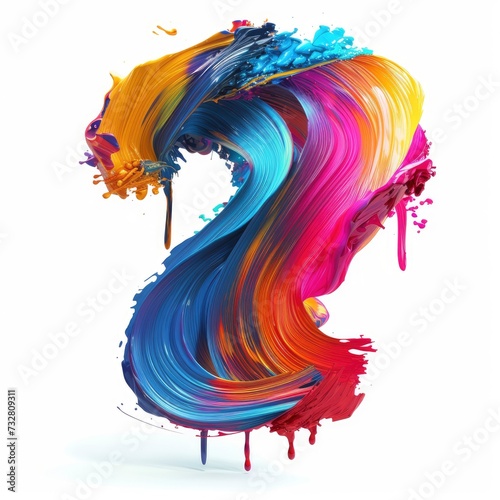 Colorful volumetric brush strokes floating in the air in a shape of number 1, 3D style, isolated on white background