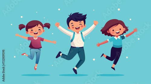 Happy children jumping with joy on a playful background