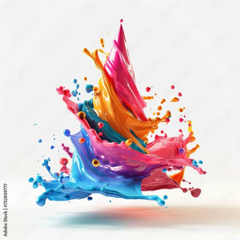 Obraz premium Colorful volumetric brush strokes floating in the air in a shape of triangle, 3D style, isolated on white background