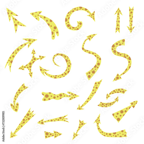 A set of animalistic hand-drawn arrows pointing in different directions. Giraffe pointers for your invitation, flyer design, etc.