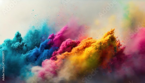 colorful rainbow holi paint color powder explosion isolated white wide panorama background © blackdiamond67