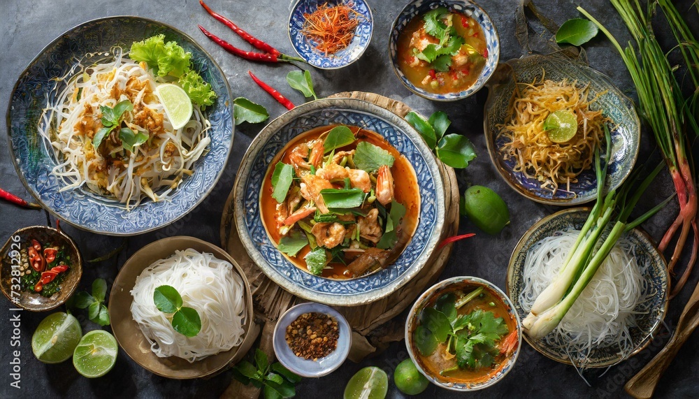 Classic Thai dishes top view Classic Thai dishes top view