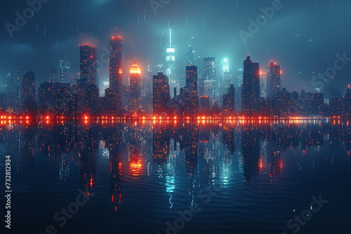 A city skyline during both day and night, illustrating the transformation of urban landscapes with changing light conditions. Concept of diurnal contrast. Generative Ai. photo