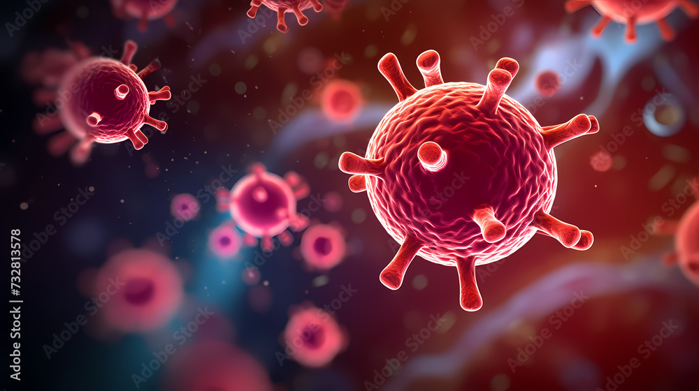 Various shapes of bacteria, probiotics under microscope, science, medicine concept background Various shapes of bacteria, probiotics under microscope, science, medicine concept background