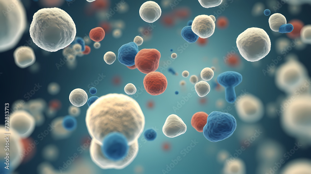 Various shapes of bacteria, probiotics under microscope, science, medicine concept background Various shapes of bacteria, probiotics under microscope, science, medicine concept background