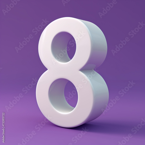 3d white number 8 on purple background