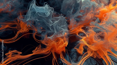 Vivid orange and yellow swirls dance on a dark backdrop in an abstract display