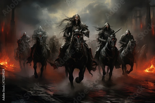 apocalypse horsemen fantasy illustration. Dark prediction. Religion and revelation.