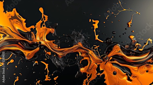 High-contrast fluid interplay, where black and orange create a striking abstract visual