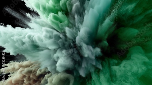Dynamic green plumes clash with white in a smoke dance  creating an ethereal visual experience