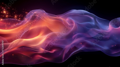 Ethereal fabric waves with sparkling particles in warm and cool tones photo