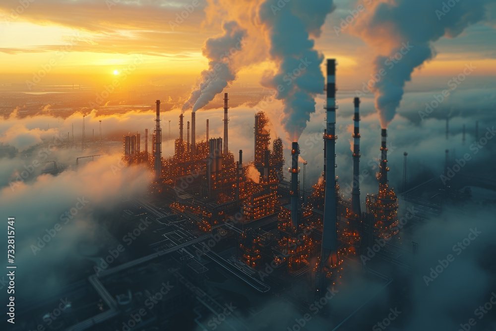 A medium-sized manufacturing company investing in advanced technologies to minimize emissions and enhance energy efficiency. Concept of industrial environmental responsibility. Generative Ai.
