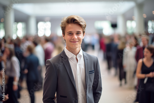 Businessman in Crowded Modern Venue © marishatti