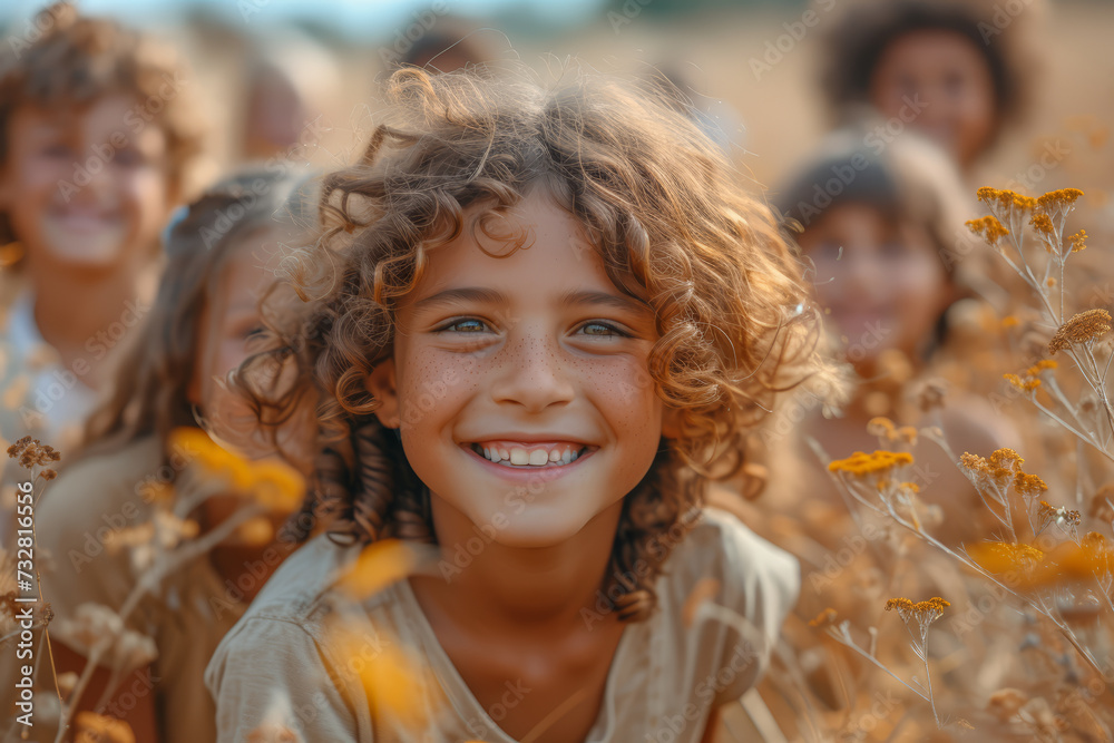 A natural shot of children of various backgrounds playing together, oblivious to differences. Concept of innocence and unity in childhood. Generative Ai.