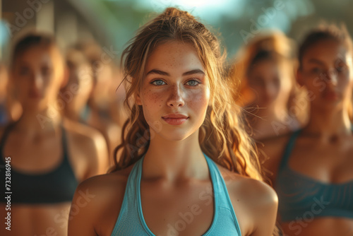 A candid capture of people with varied body types engaged in a fitness activity, promoting body positivity. Concept of inclusivity in health and fitness. Generative Ai.