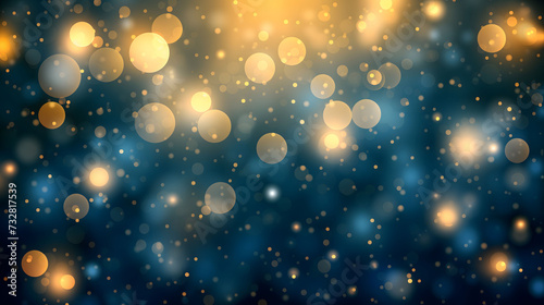 Abstract Golden Bokeh Lights on Dark Blue Background for Festive Occasions