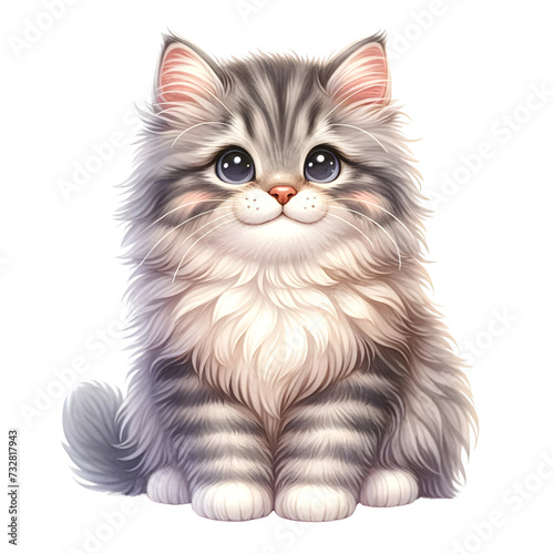 Cute isloated  watercolor cat breed clipart of Siberian cat photo
