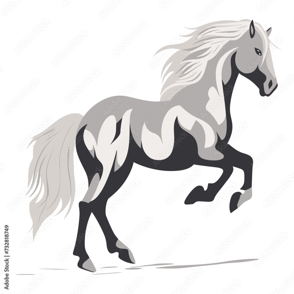 Galloping Fast: A grey and white horse galloping energetically, illustration against a white background. Galloping Fast: A grey and white horse galloping energetically, illustration against a white background.