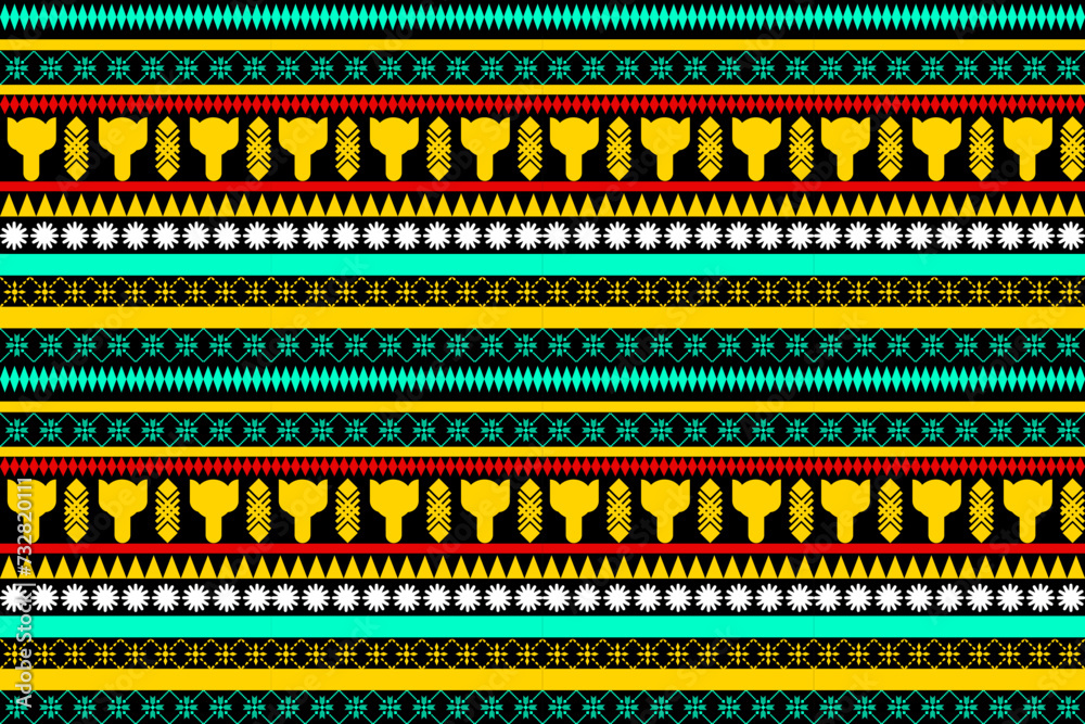 ethnic pattern native pattern black traditional sarong pattern Abstract Geometric Triangular square lined at the bottom Black white orange yellow green Design for textile print fabric patterns carpets