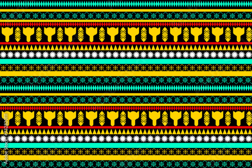 ethnic pattern native pattern black traditional sarong pattern Abstract Geometric Triangular square lined at the bottom Black white orange yellow green Design for textile print fabric patterns carpets