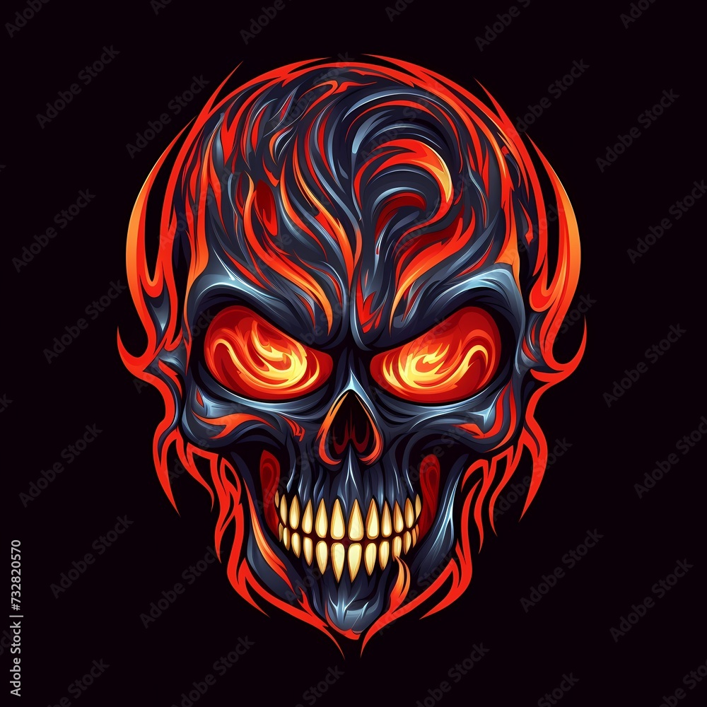 Fiery Skull with Intense Flames on Black Background