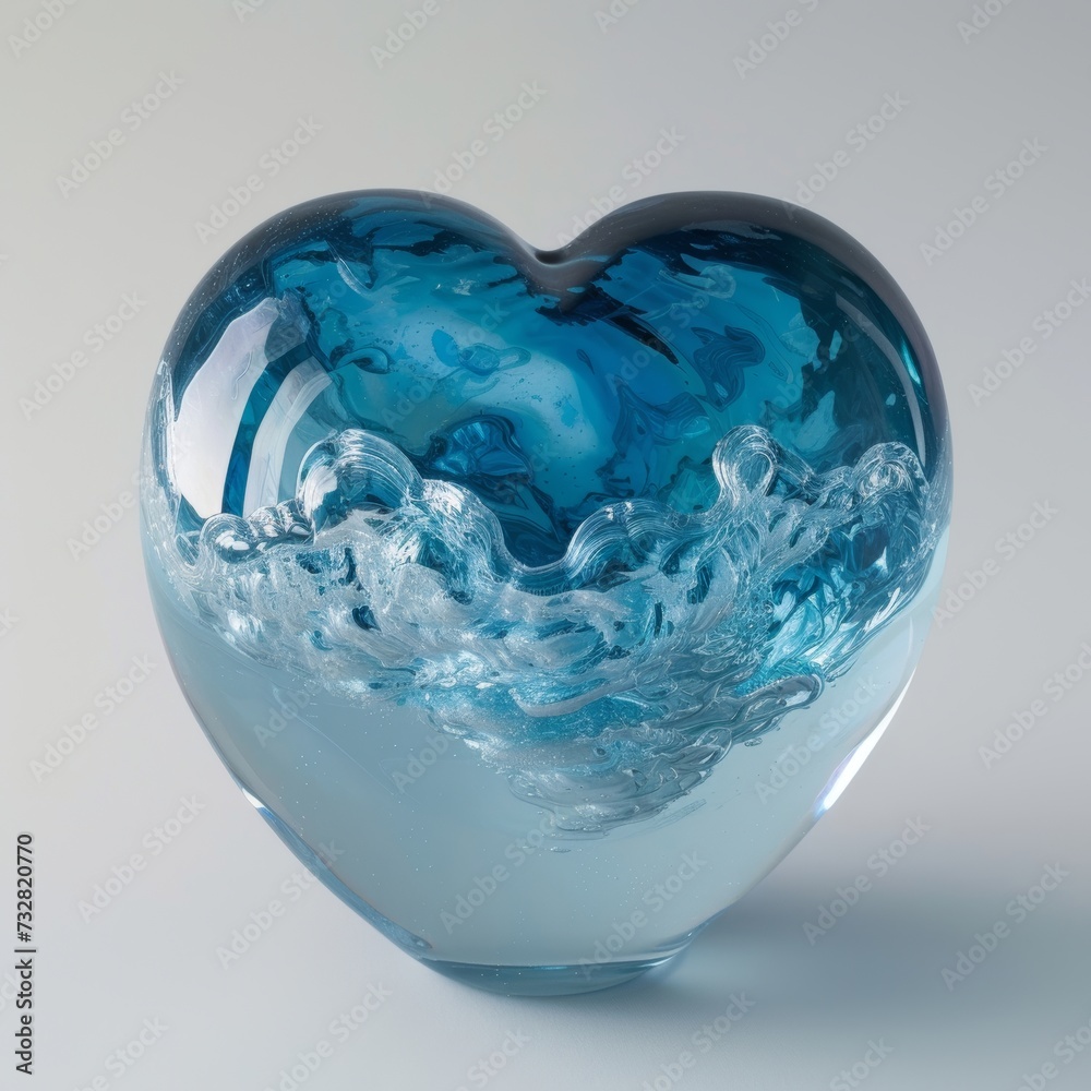 Blue water in a heart-shaped crystal sphere. World Water Day. Blue water in a heart-shaped crystal sphere. World Water Day.