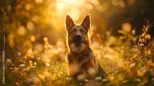 Beautiful black and brown German Shepherd dog breed in nature photography