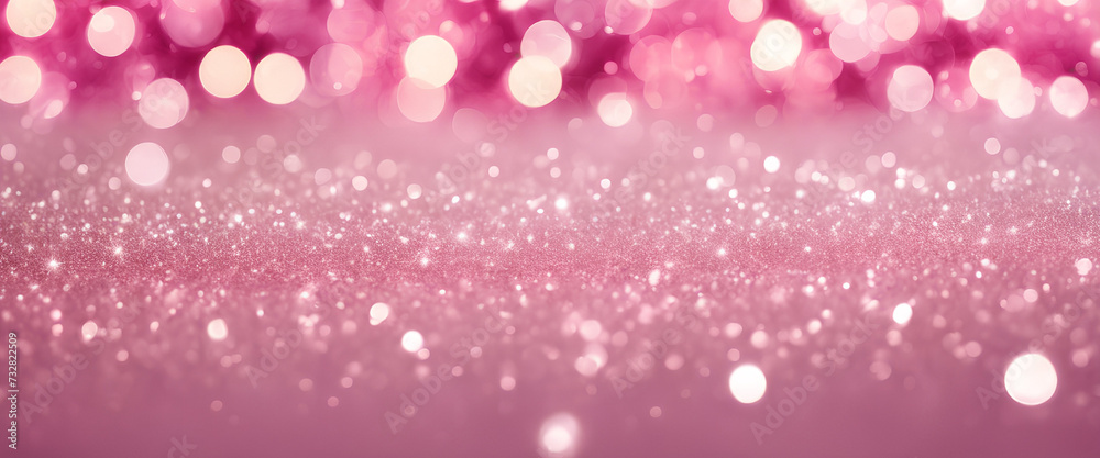 Romantic Reverie: Reflective Pink Bokeh and Shimmering Sparkles - Captivating Photography for Everlasting Love - Pink & Silver Background 