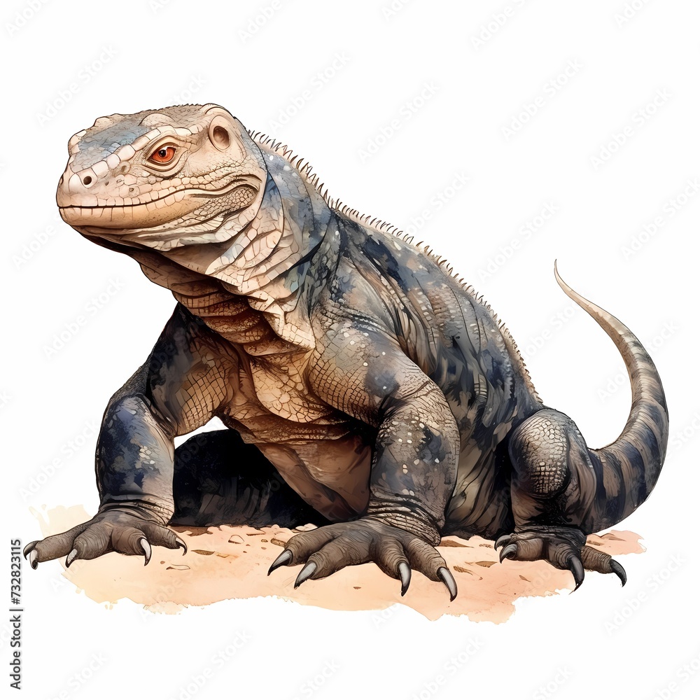 Detailed Illustration of Blue Iguana on a Neutral Background