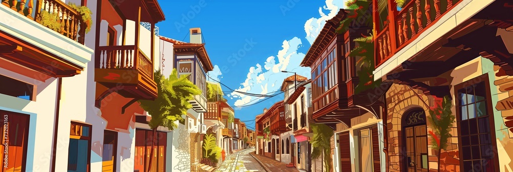 Charming Old Town Street with Traditional Architecture and Cobblestone Path - Perfect for Cultural, Travel, and Historical Themes
