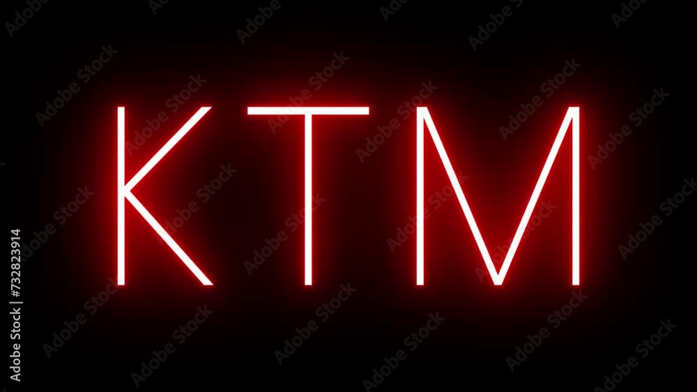 Red retro neon sign with the three-letter identifier for KTM Kathmandu International Airport