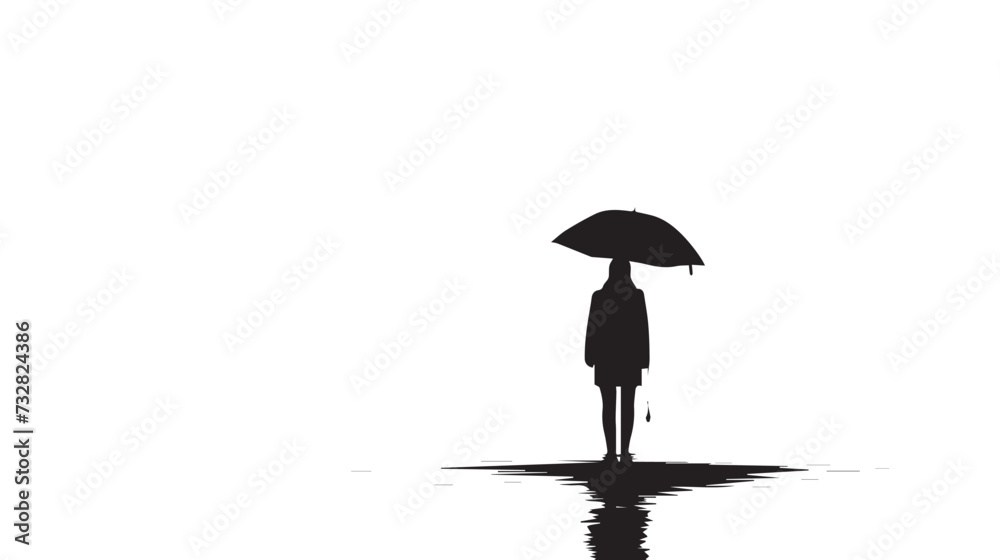 Black figure person with umbrella vector.