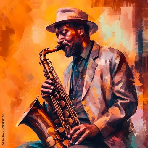 Vibrant Jazz Saxophonist Painting - Expressive Brush Strokes Capturing Musical Passion