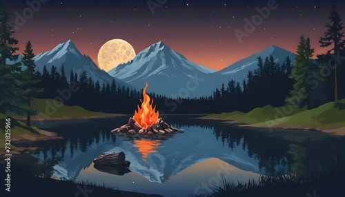 sunset in the mountains with moonlight