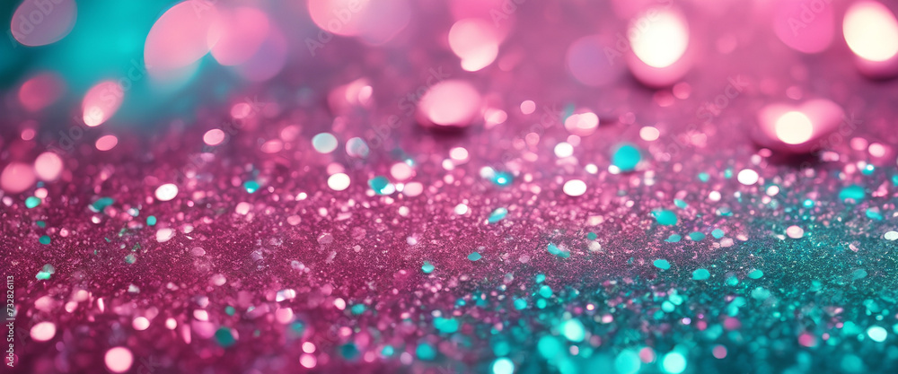 Texture and Sparkle Extravaganza: Horizontal Bokeh and Textured Elements Craft an Abstract Landscape of Glittering Splendor - Abstract Pink & Blue Background with Bokeh