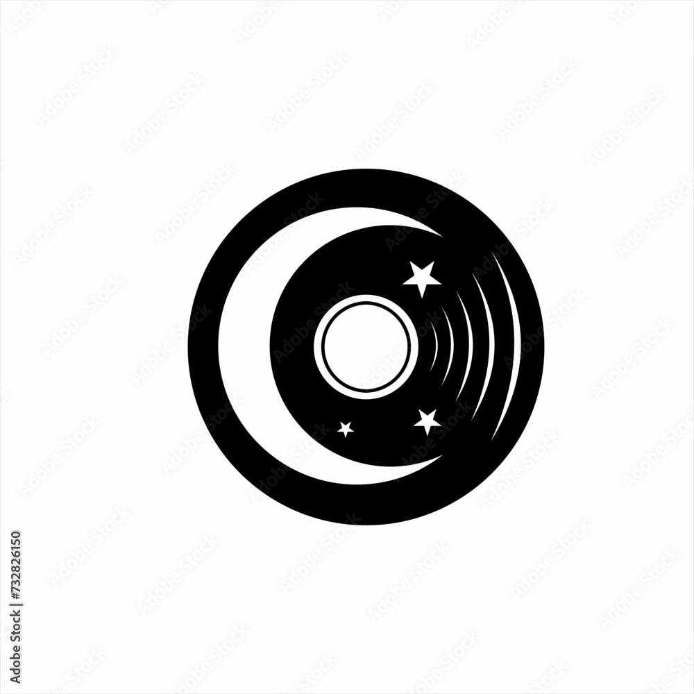 Music disc logo design with crescent moon and stars. Music disc logo design with crescent moon and stars.