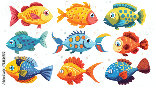 Cartoon fish set. Colorful marine collection.