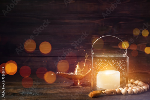 Muslim lantern with prayer ...