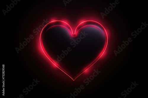 Red heart glowing with neon light on black background. Love theme. AI Generated 